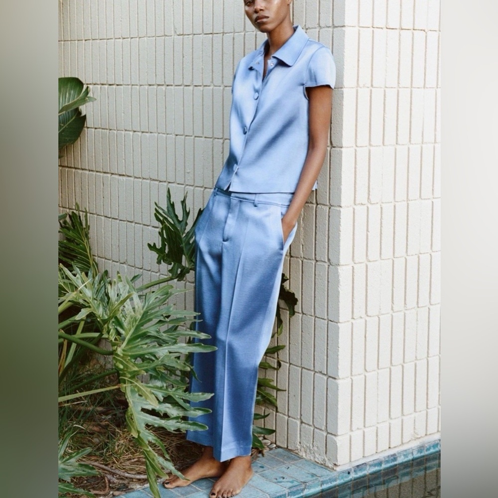 Zara light Blue Satin Shirt